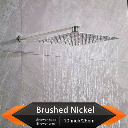 Brushed Golden Rainfall Shower Head Bathroom 8/10/12" Ultrathin Style Top Shower Head with Wall Mounted Shower Arm