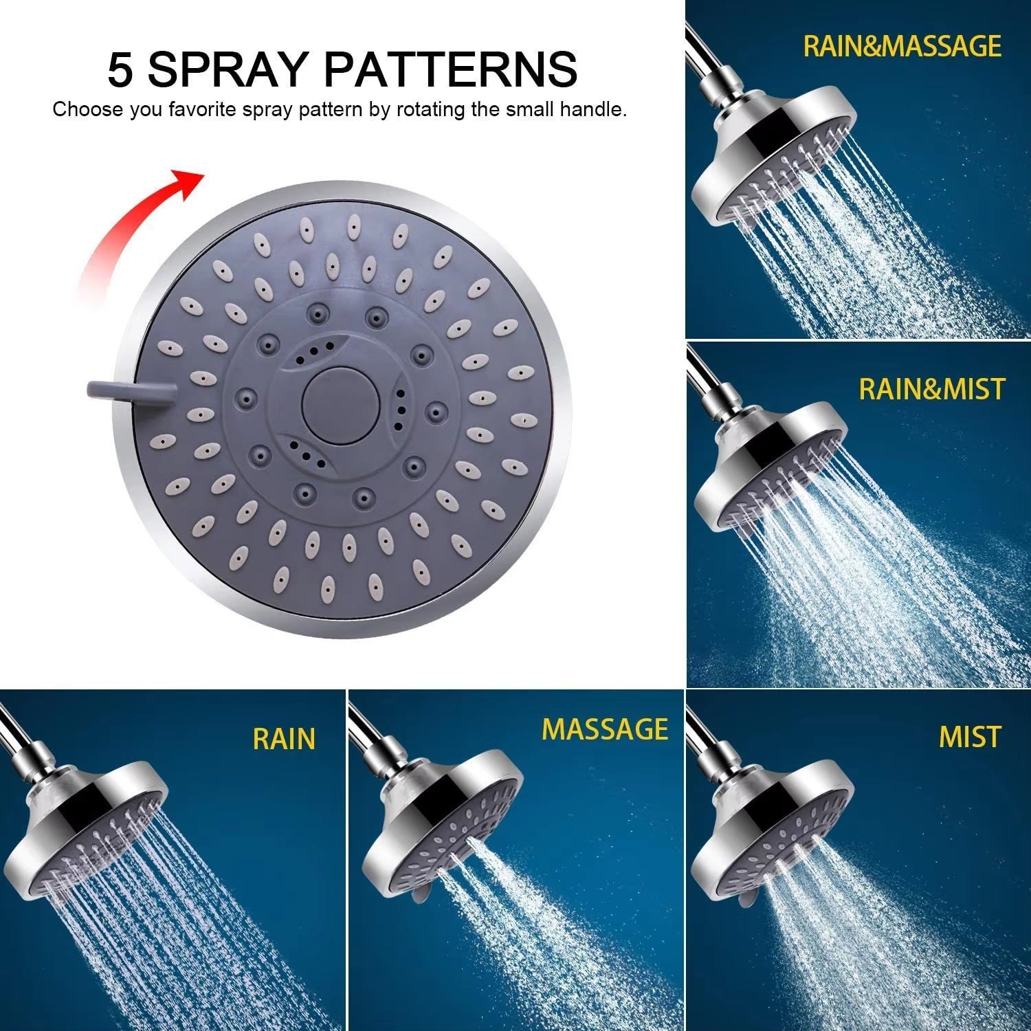 4 Inch Five-Speed Shower Head Booster Shower with Filter Household Overhead Shower Head Bathroom Shower Head