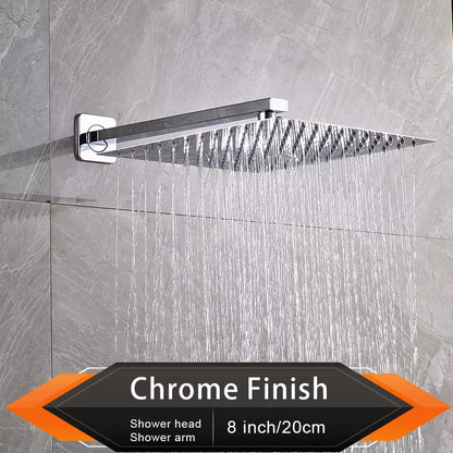 Brushed Golden Rainfall Shower Head Bathroom 8/10/12" Ultrathin Style Top Shower Head with Wall Mounted Shower Arm