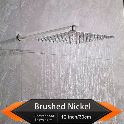 Brushed Golden Rainfall Shower Head Bathroom 8/10/12" Ultrathin Style Top Shower Head with Wall Mounted Shower Arm