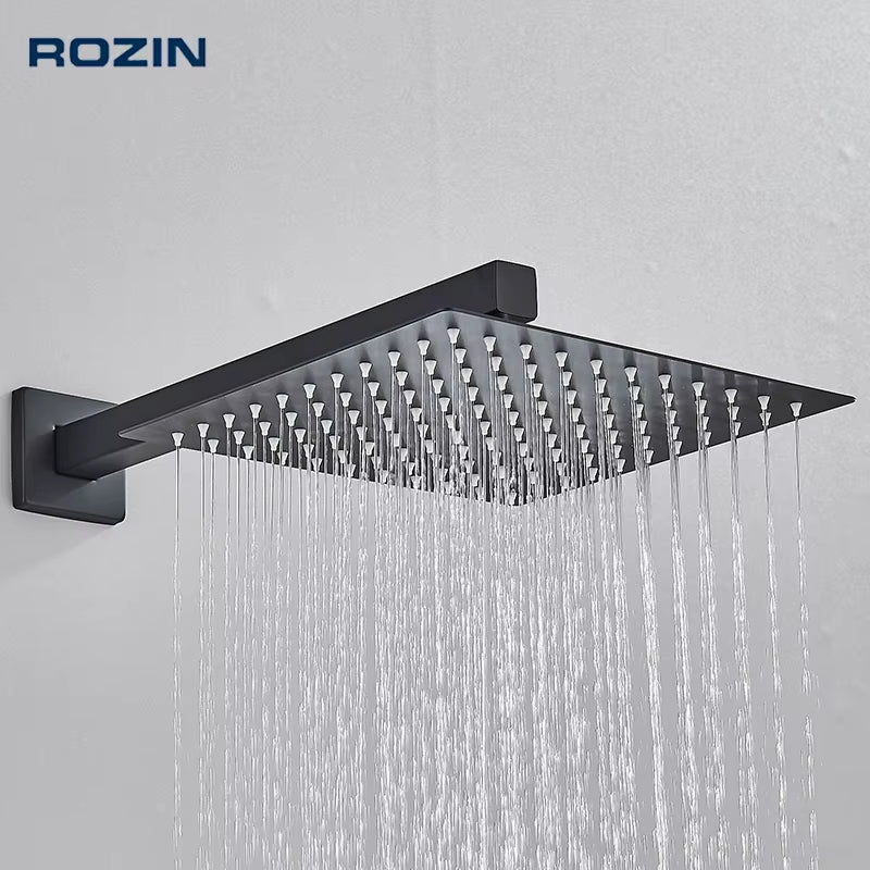 Brushed Golden Rainfall Shower Head Bathroom 8/10/12" Ultrathin Style Top Shower Head with Wall Mounted Shower Arm